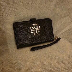 Tory Burch Black Wristlet with Gold Logo
